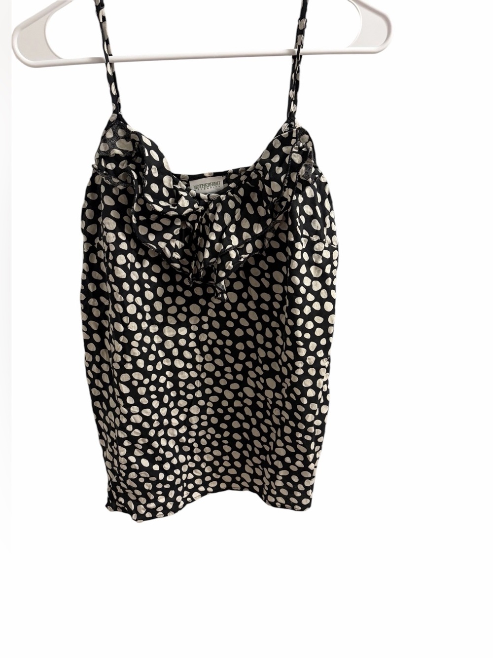 Motherhood Maternity Black White Polka Dot Ruffle Spaghetti Strap Tank Top M